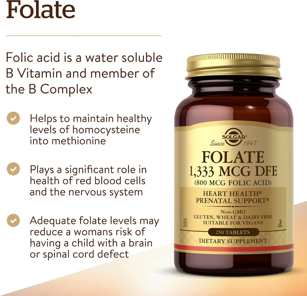 Solgar Folate 1,333 mcg DFE (800 mcg Folic Acid) - 250 Tablets