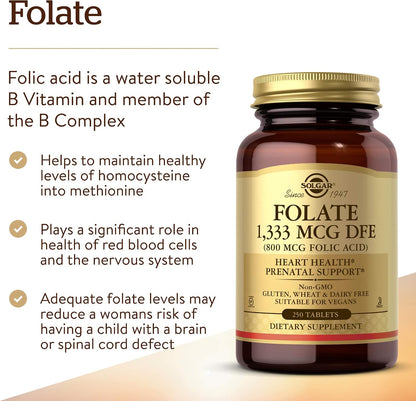 Solgar Folato 1.333 mcg DFE (800 mcg Ácido – Contribuye al metabolismo normal de la homocisteína. – Image 3