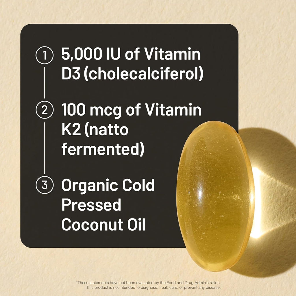 NatureWise Vitamina D3 5000UI + K2 (MK7) 100mcg con Aceite de Coco Orgánico Virgen Extra - 90 Cápsulas Blandas