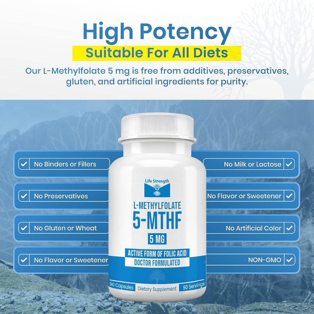 L-Metilfolato 5mg | 90 Cápsulas | Metilfolato Bioactivo 5-MTHF