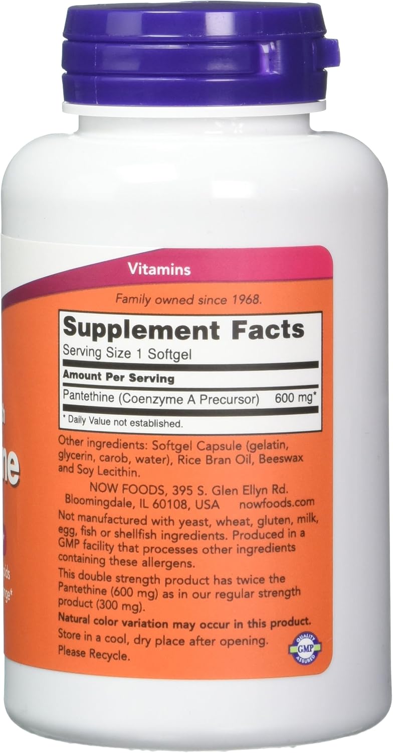 NOW Foods Pantetina, 600 mg 60 Cápsulas Blandas (Paquete de 2)