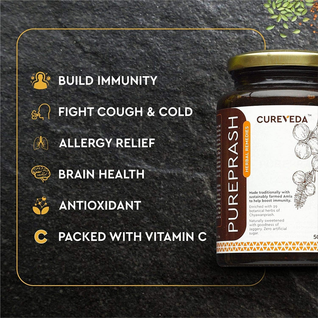 Veena Cureveda Pureprash Chyawanprash sin azúcar, a base de jaggery (500g)