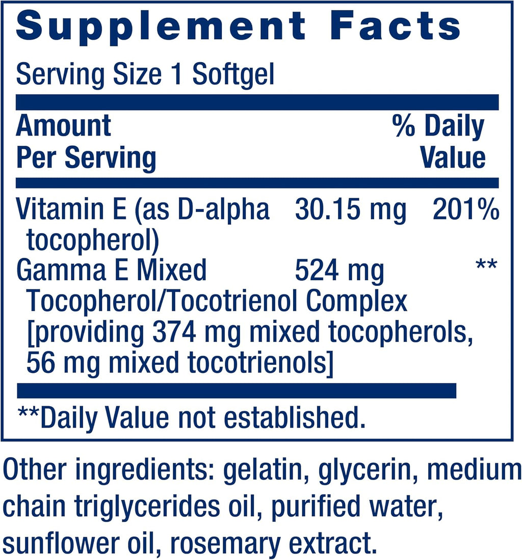 Life Extension Gamma E - Tocoferoles Mixtos y Tocotrienoles, 60 perlas blandas