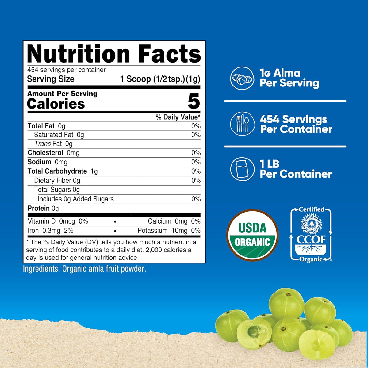 Polvo de Amla Orgánico Nutricost 1 Libra (Sin Sabor) - 1 gramo por ración, Vegano, Sin OGM – Image 2