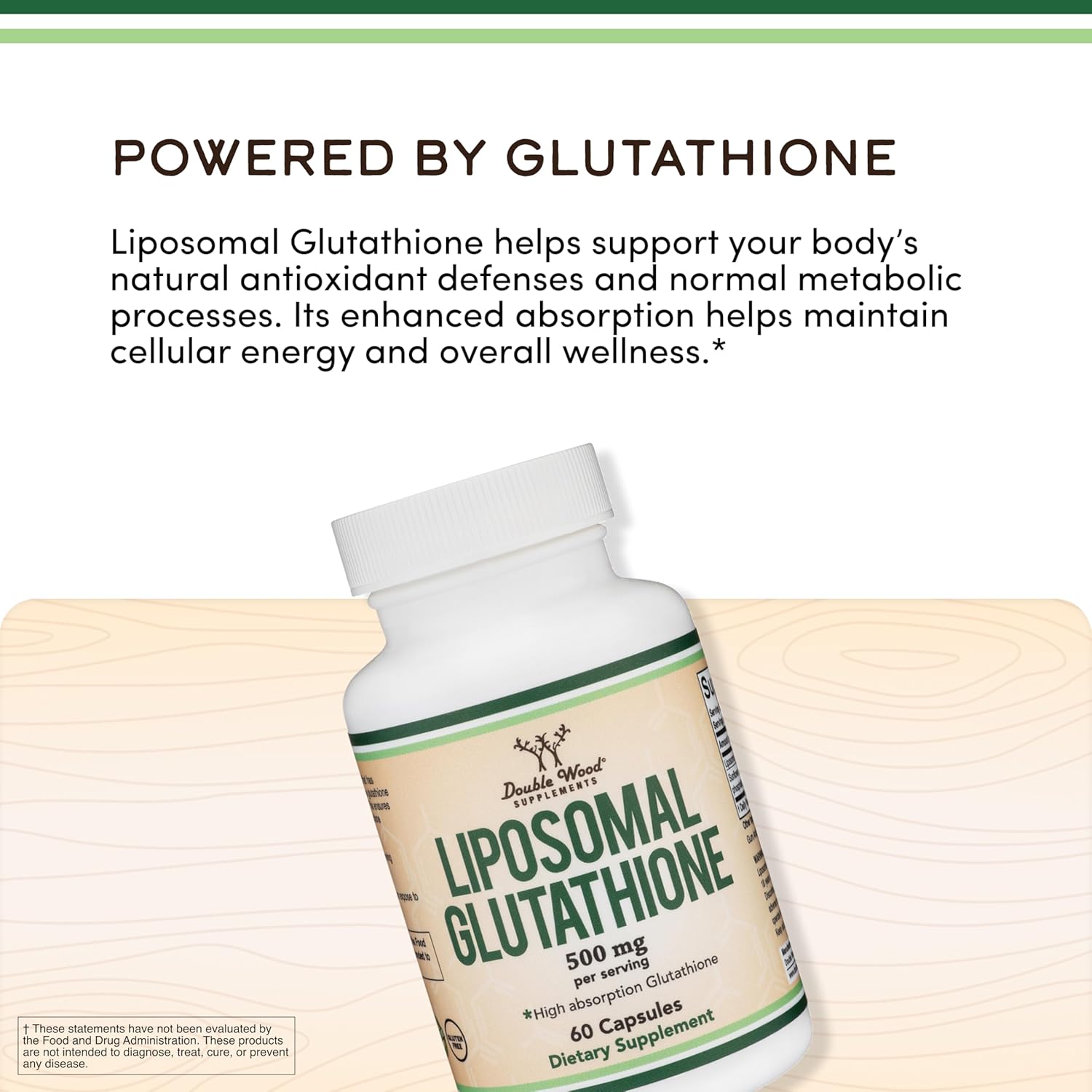 Suplemento de Glutatión Liposomal 500 mg por ración, 60 cápsulas - Vegano, No-GMO - Double Wood