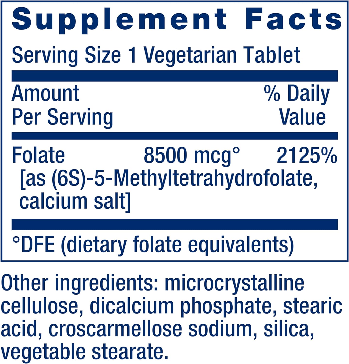 Life Extension Folato Optimizado de Alta Potencia – L-metilfolato – 8500 mcg DFE – Sin Gluten, No-GMO, Vegetariano – 30 Comprimidos