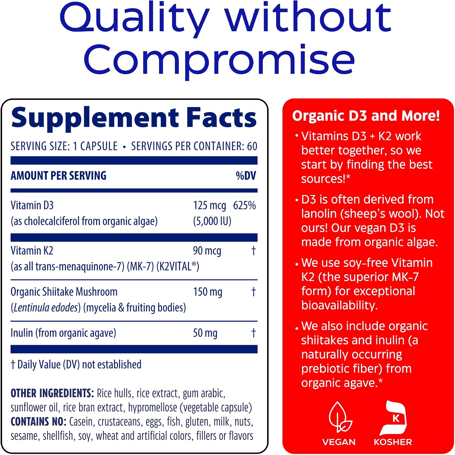 Enzymedica Vitamina D3 y K2 5000 UI + 90 mcg MK-7, 60 Cápsulas Veganas