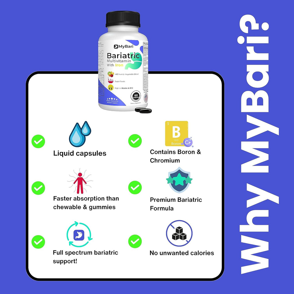 MyBari Multivitamínico Bariátrico Completo con Hierro - 60 Cápsulas Líquidas