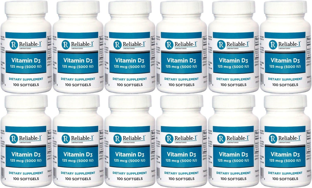 Reliable-1 Laboratories Vitamin D3 5000 UI 100 Cápsulas Blandas Pack de 12