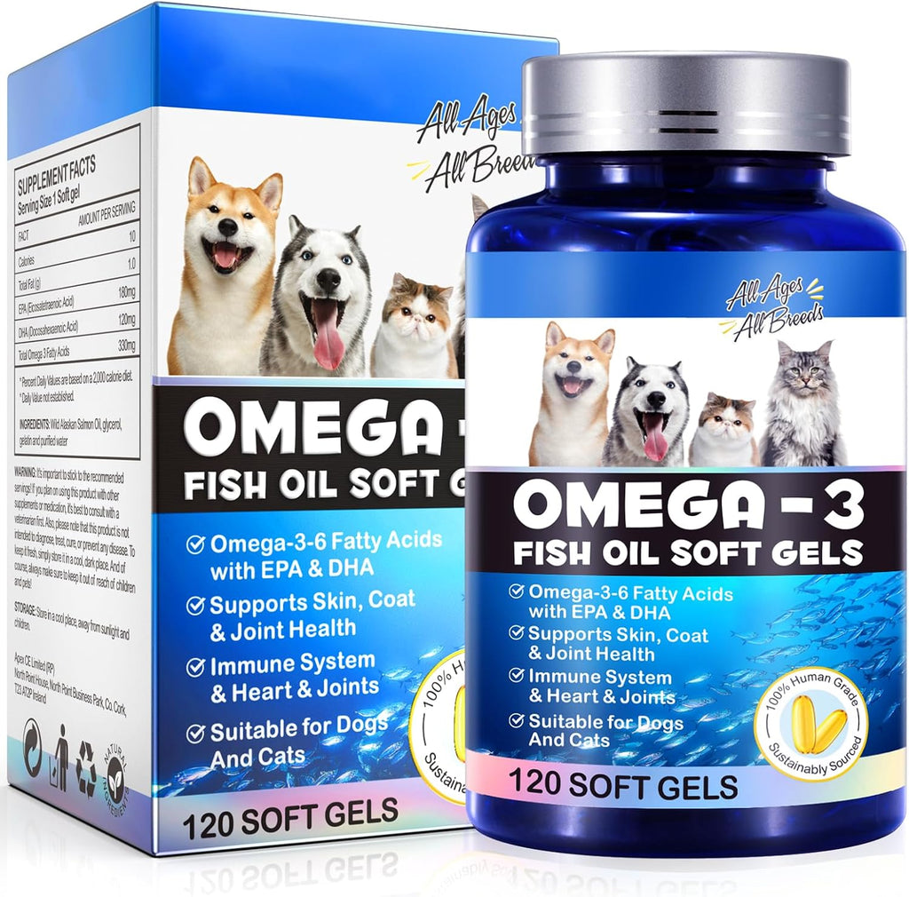 Omega-3 Aceite de Pescado para Perros - 120 Cápsulas Blandas con EPA y DHA