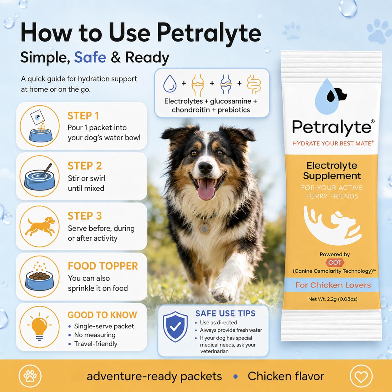 Petralyte Electrolitos y Articulaciones para Perros - Sabor Pollo - 16 Sobres