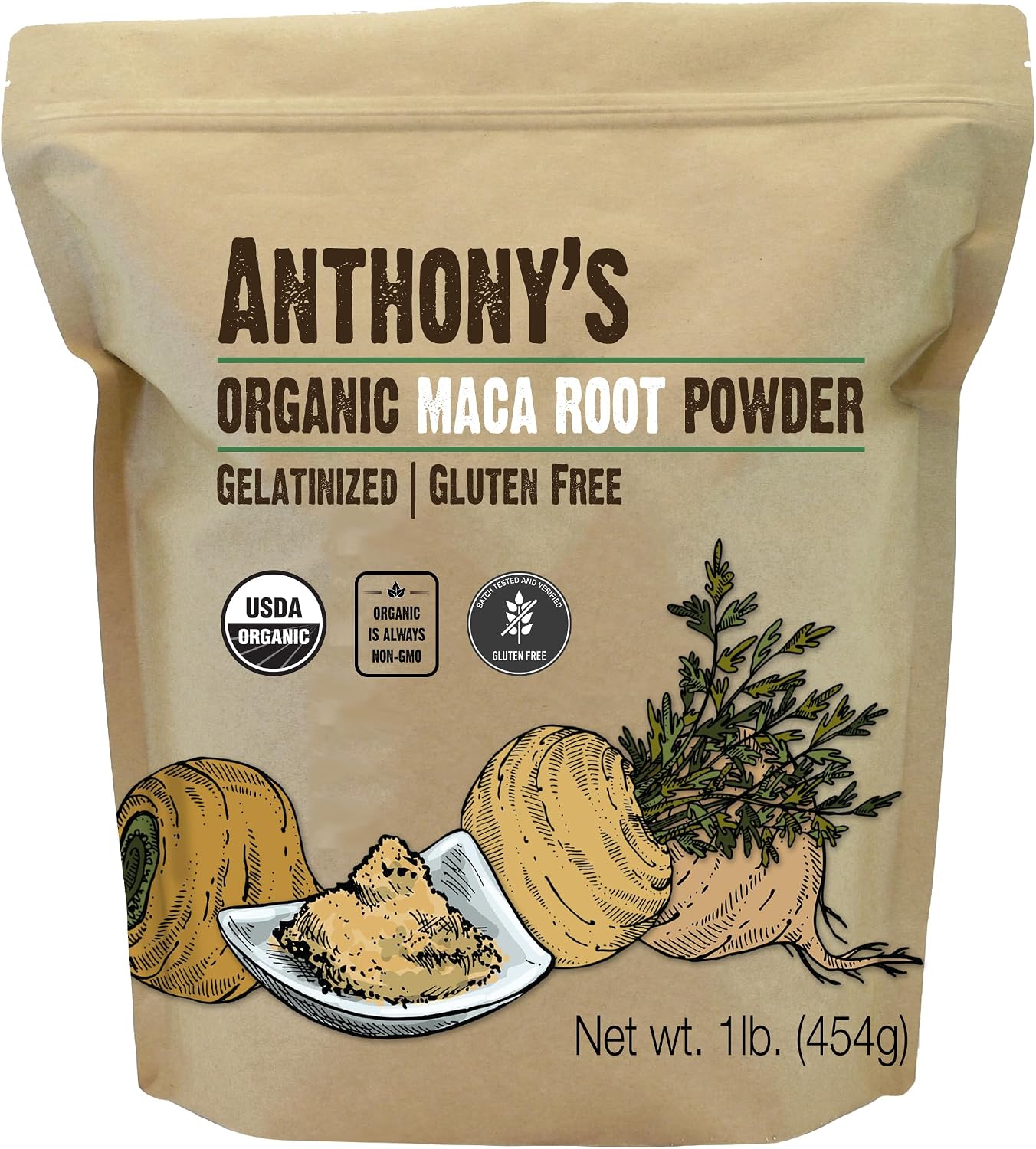 Polvo de Maca Orgánica Gelatinizada de Anthony's, 454 g