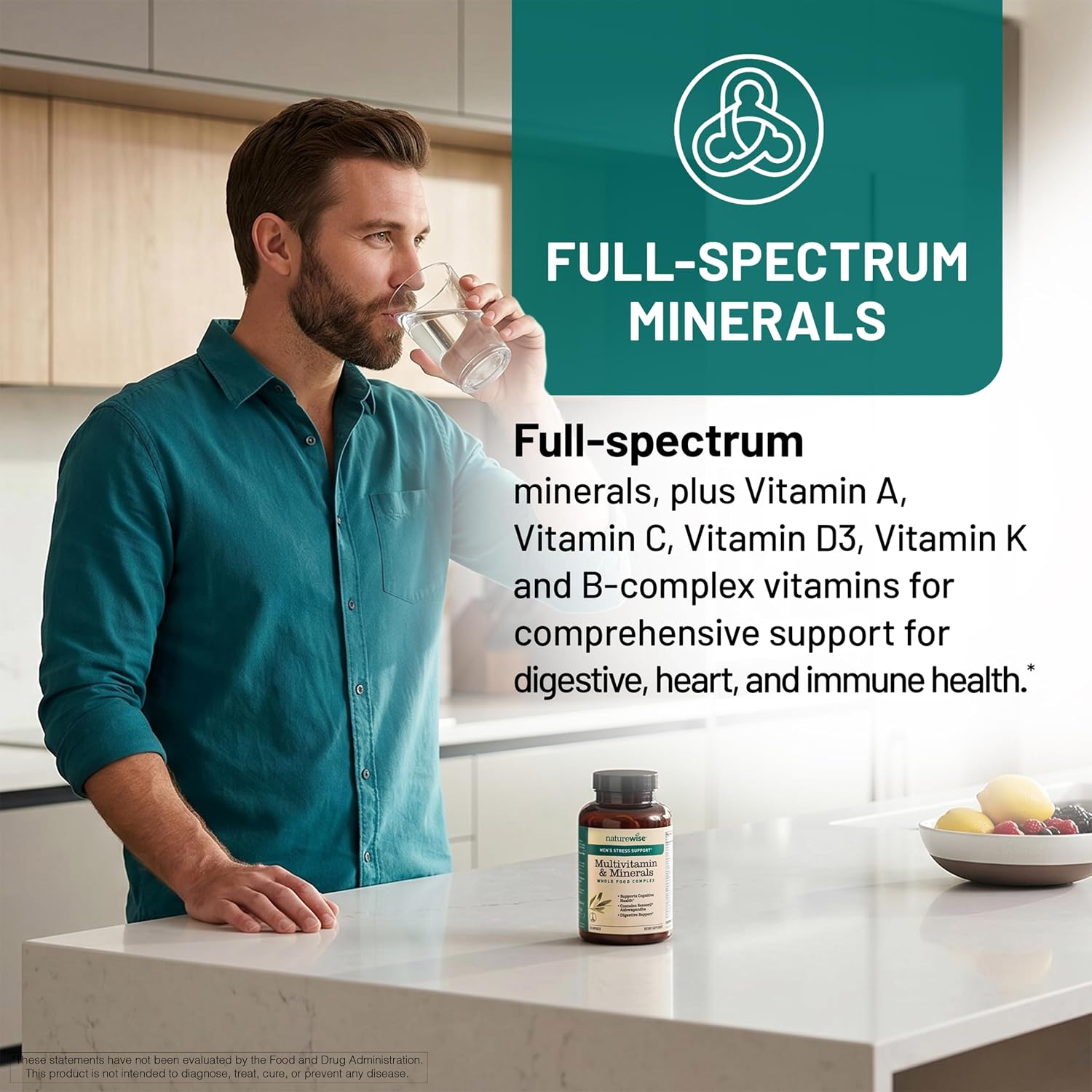 NatureWise Multivitamínico para Hombres + Apoyo Anti Estrés + Minerales Iónicos Fúlvicos + Probióticos - 60 Cápsulas (1 Mes)
