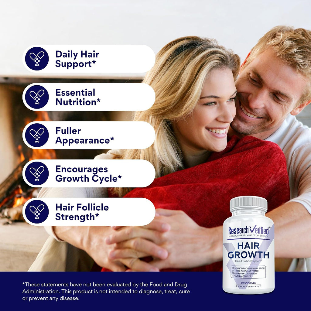 Research Verified Hair Growth Support - Suplemento para el Crecimiento del Cabello con Biotina y Bloqueadores DHT