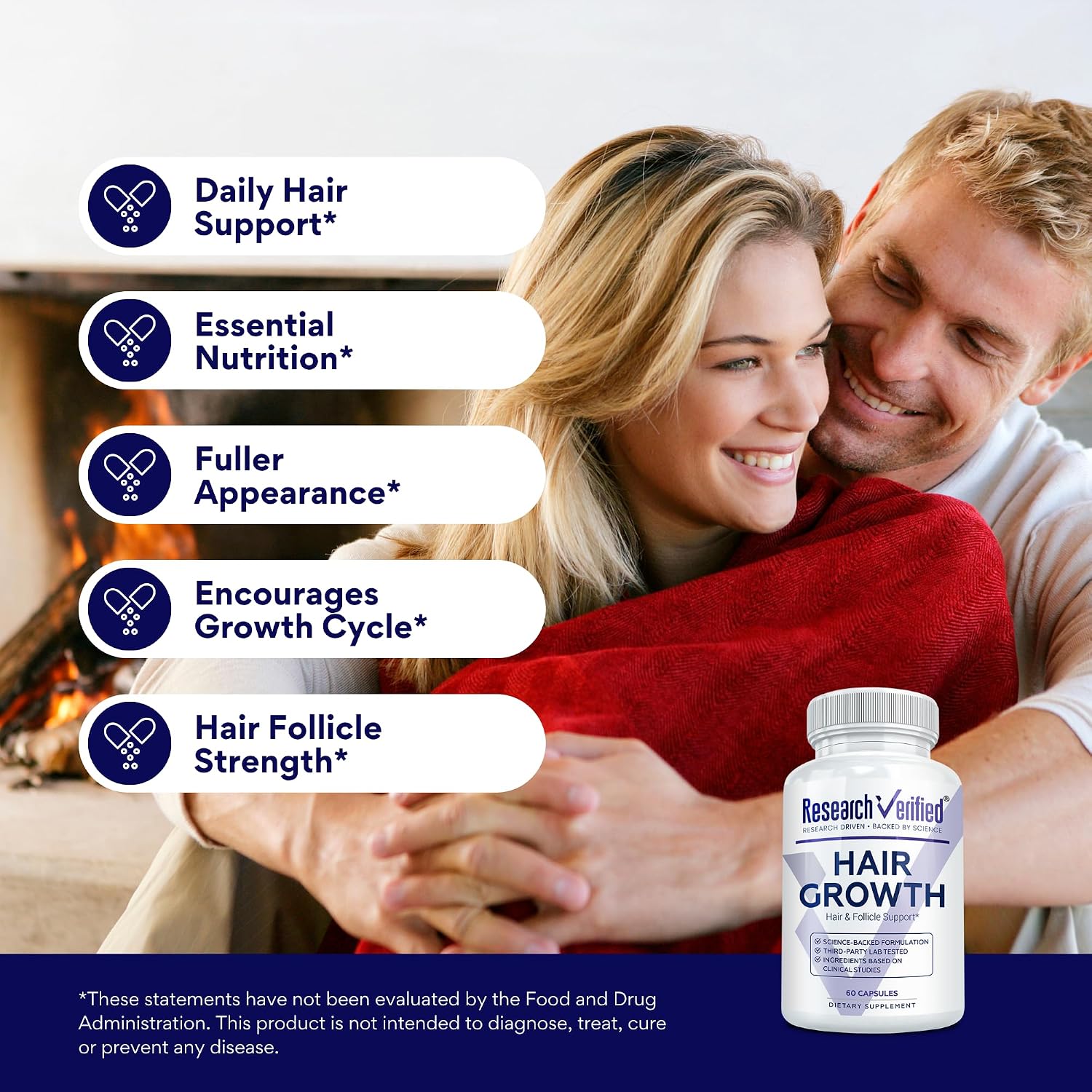 Research Verified Hair Growth Support - Suplemento para el Crecimiento del Cabello con Biotina y Bloqueadores DHT