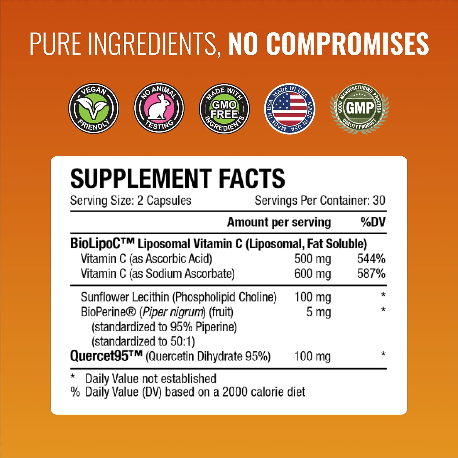 Approved Science Liposomal Vitamin C con Quercetina - 1100 mg - 180 Cápsulas