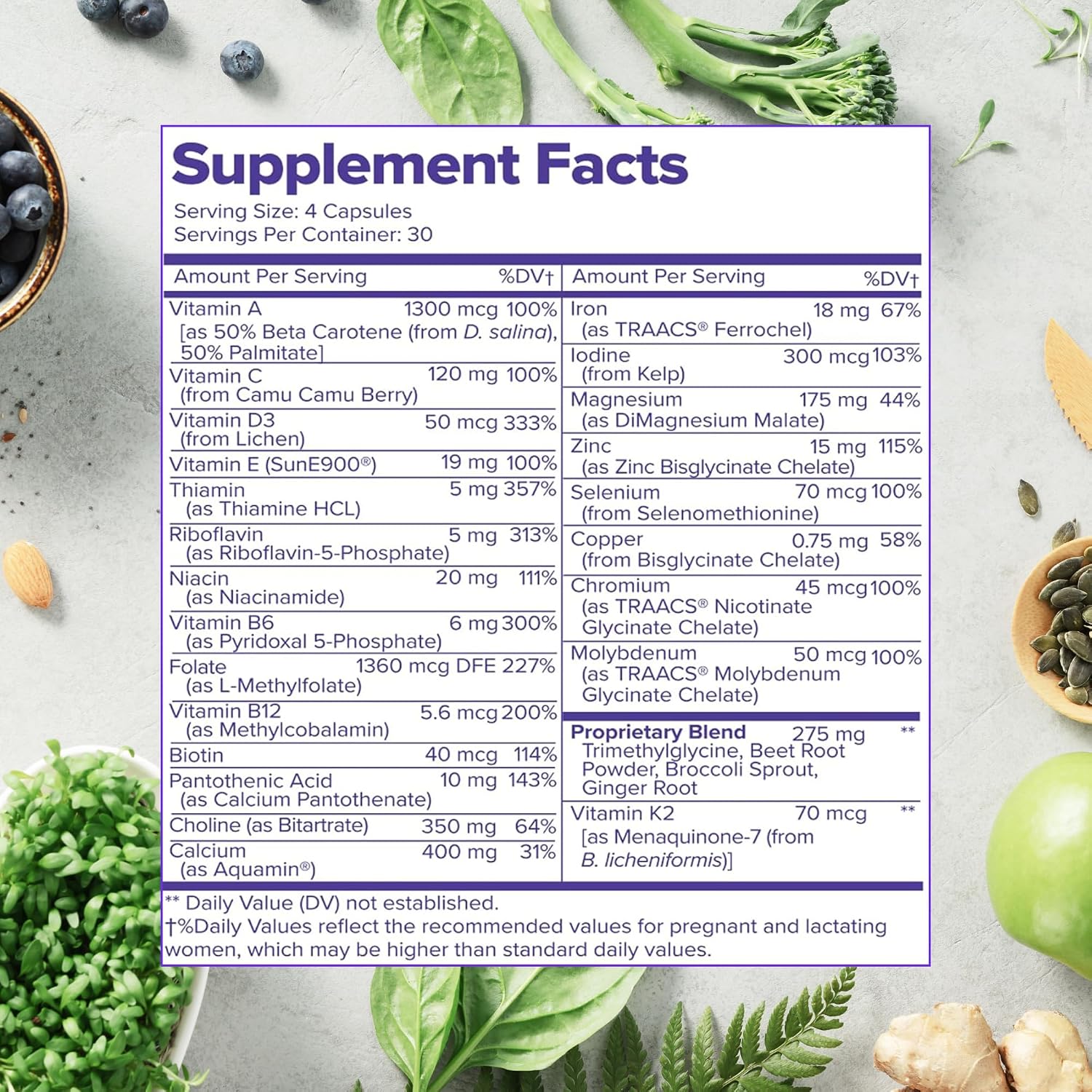 Vitaminas Prenatales Whole Food - 120 Cápsulas - Apoyo Natural para la Salud Materna y Fetal