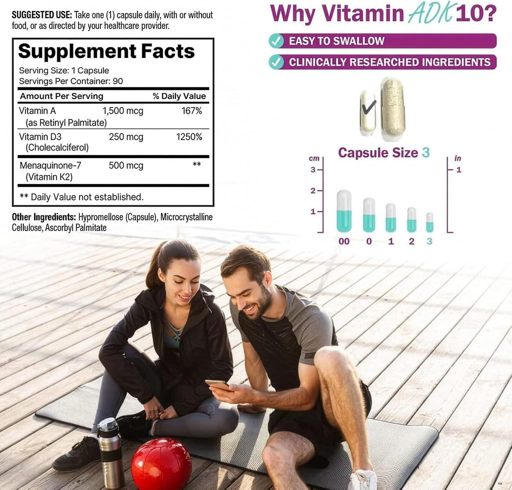 NatureGenX ADK10 – Vitaminas A, D3 y K2 MK-7 (90 Cápsulas)
