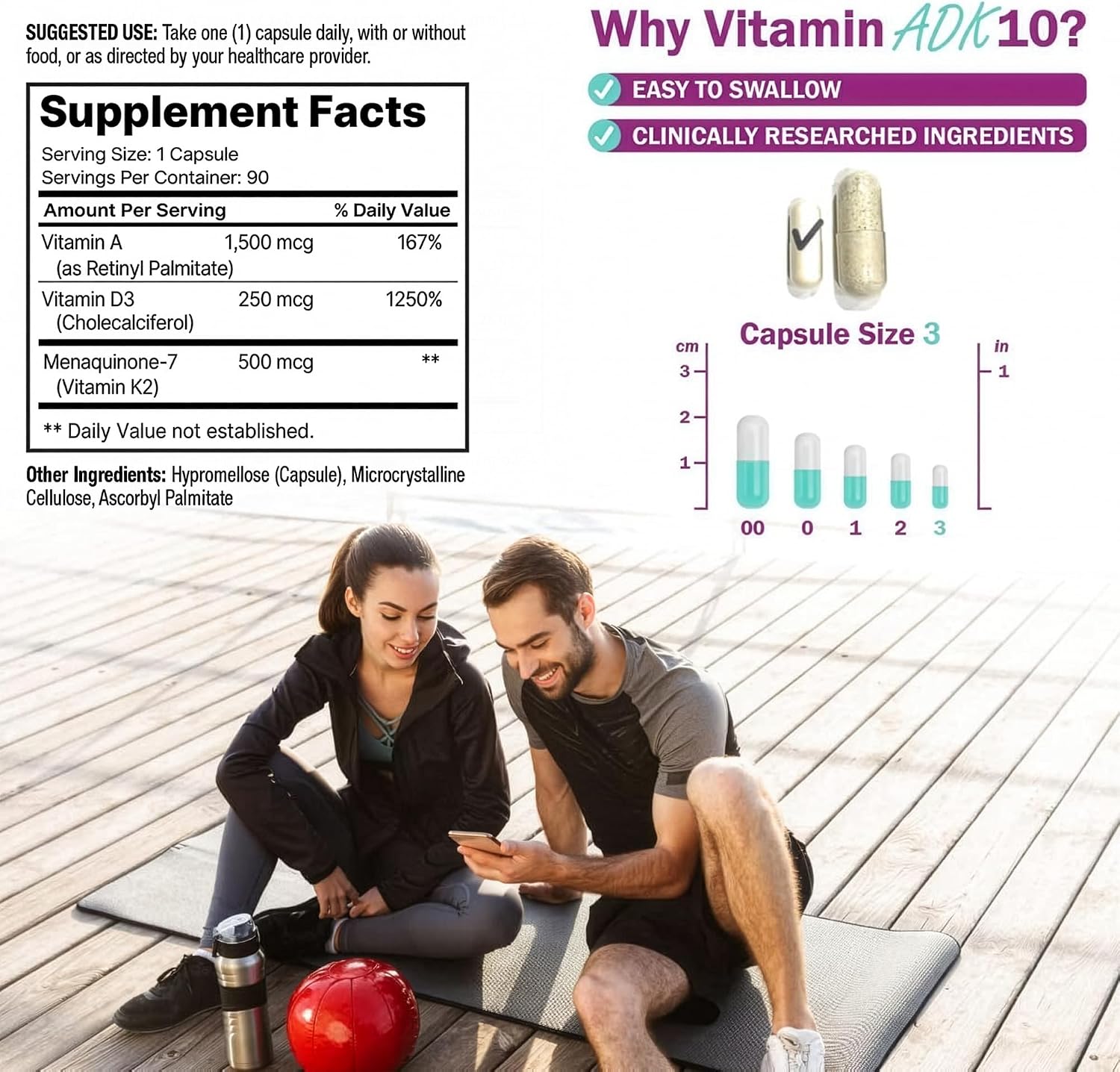 NatureGenX ADK10 – Vitaminas A, D3 y K2 MK-7 (90 Cápsulas)