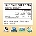 Nature's Nutra Sunshine Vitamina D3 400IU, Gotas Líquidas para Bebés y Niños, 60 ml