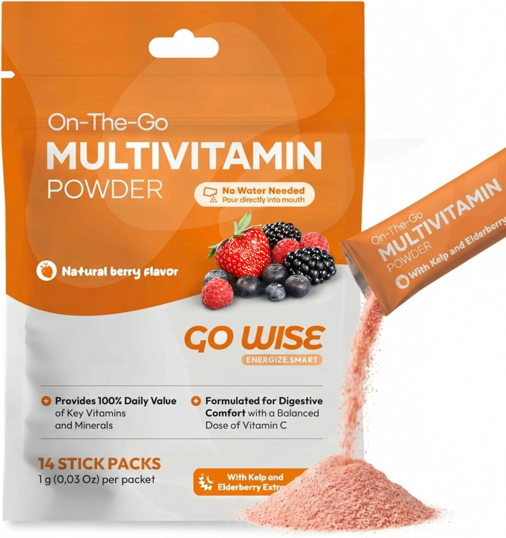 Go Wise Multivitamínico en Polvo - Bariátrico, Sin Pastillas, Vegano, Sabor Berry Natural
