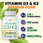 NoMiLu Vitamina D3 y K2 (10000 UI + 200 mcg) - 90 Cápsulas Blandas - 3 Meses de Suministro