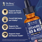 Dr. Berg Maximum Strength Vitamina D3 K2 Líquido con MCT Oil – 5000 UI de Vitamina D3 con K2 – Sin Sabor 30 ml