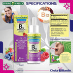 Pack de 4 Botellas de Vitamina B12 Líquida 5000 mcg con Guía y Pastillero