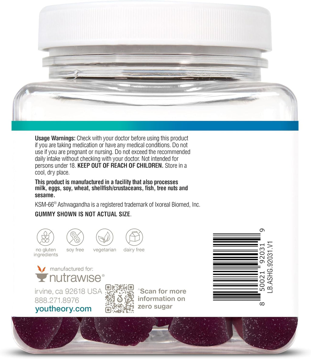 Youtheory Ashwagandha Gummies - 60 Gominolas Veganas con KSM-66
