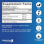 Patient One NerveCare - Suplemento para la salud nerviosa y vascular con Ácido Alfa Lipoico, Vitamina B12, ALC y Benfotiamina - 90 Cápsulas