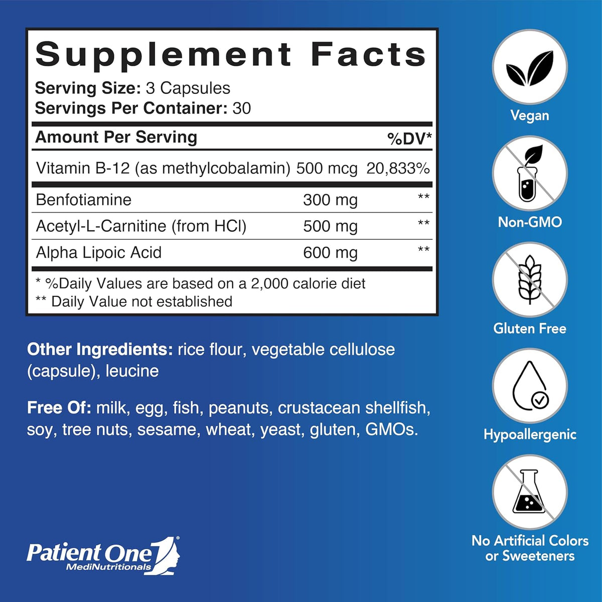 Patient One NerveCare - Suplemento para la – Vitamina B12 (como metilcobalamina): Contribuye al funcionamiento – Image 2
