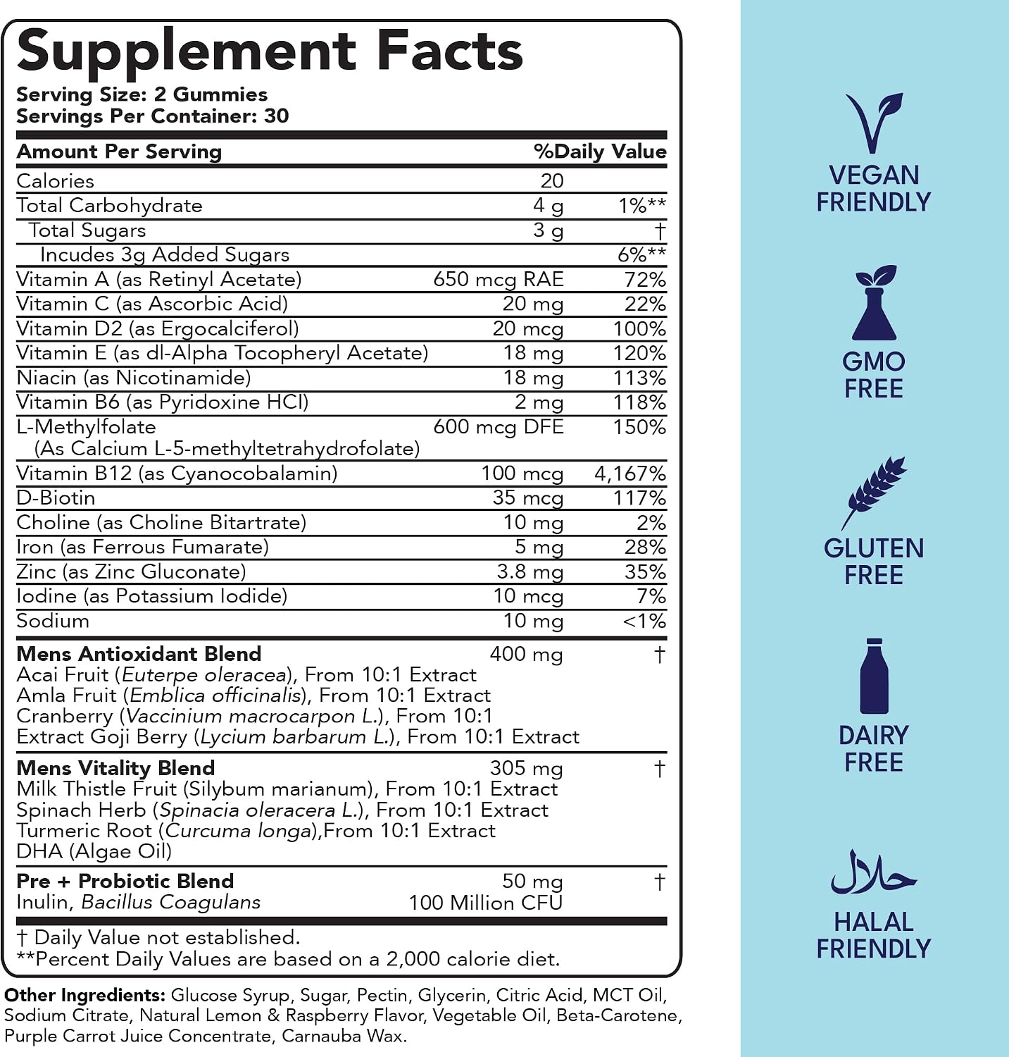 Sakoon nutrition Gominolas Multivitamínicas para Hombre con Probióticos y Prebióticos, 60 unidades