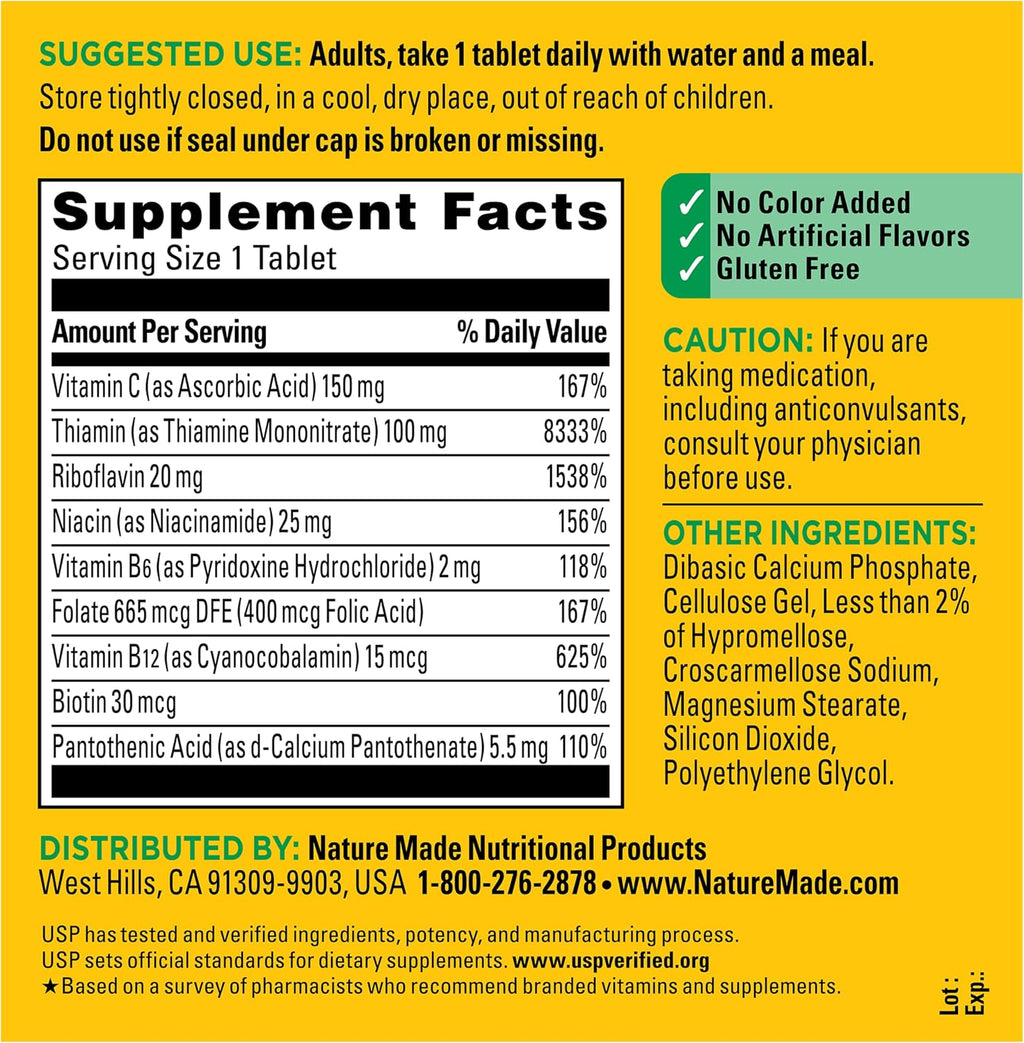 Nature Made Super B Complex con Vitamina C y Ácido Fólico, 360 Comprimidos