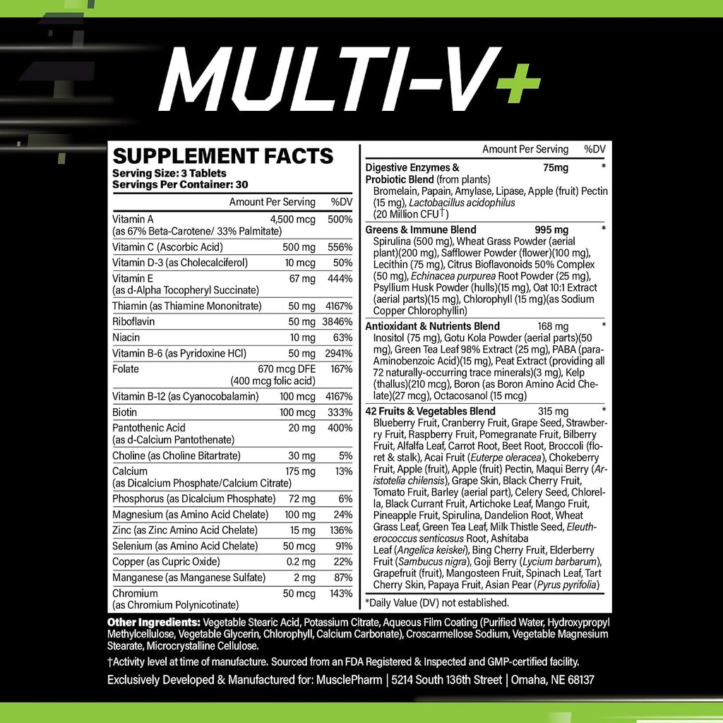 Muscle Pharm Essentials Multi-V+ - Multivitamínico para Deportistas, 90 Comprimidos