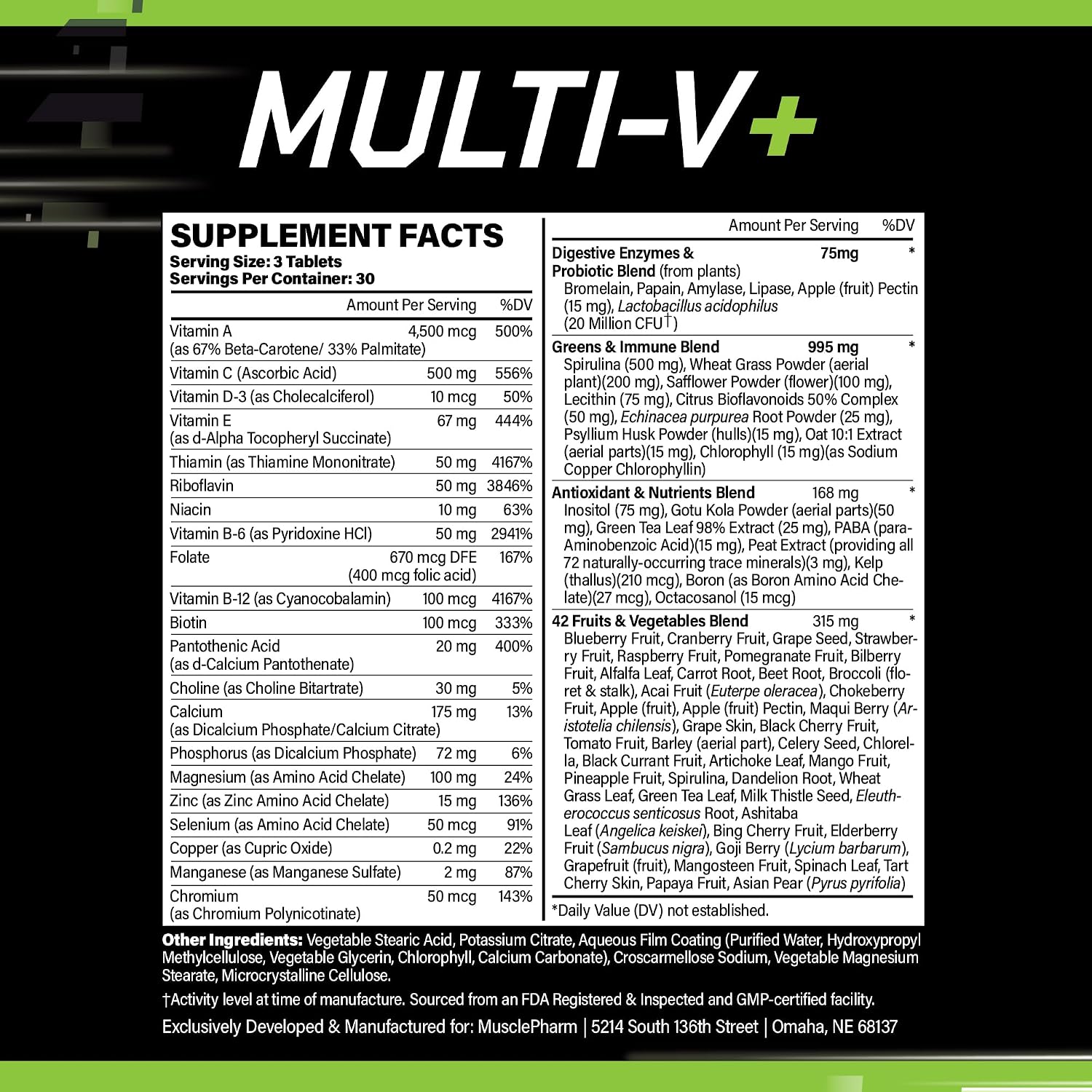 Muscle Pharm Essentials Multi-V+ - Multivitamínico para Deportistas, 90 Comprimidos
