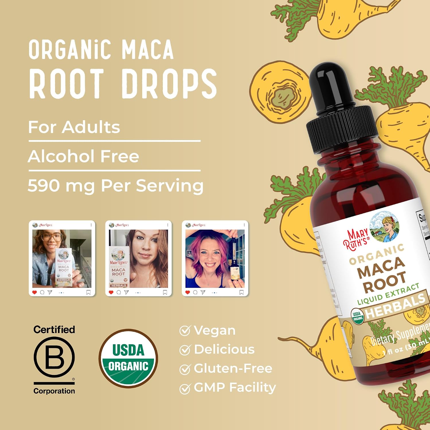 MaryRuth's Gotas Líquidas de Maca Orgánica USDA | Vegano | Sin Gluten | Sin Alcohol | 30 ml