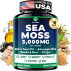 Sea Moss Black Seed Oil Ashwagandha Ginger - Cápsulas Avanzadas de Irish Sea Moss, Suplemento Todo en Uno con Seamoss, Black Seed Oil, Ashwagandha, Burdock Root, Bladderwrack
