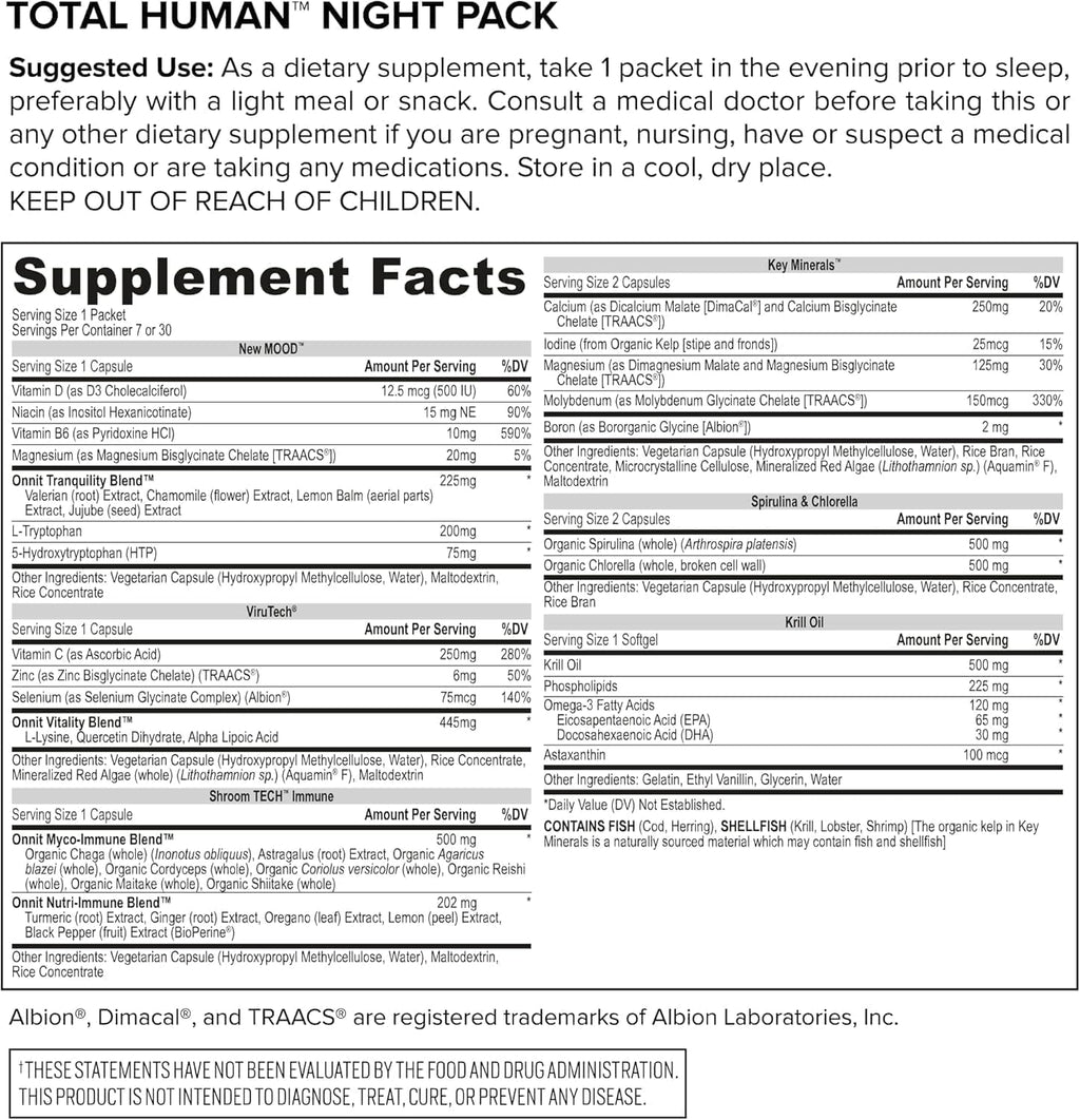 ONNIT Total Human Multivitamínico Diario Completo – Paquetes Día y Noche para Hombres y Mujeres, 60 Paquetes (30 Días)