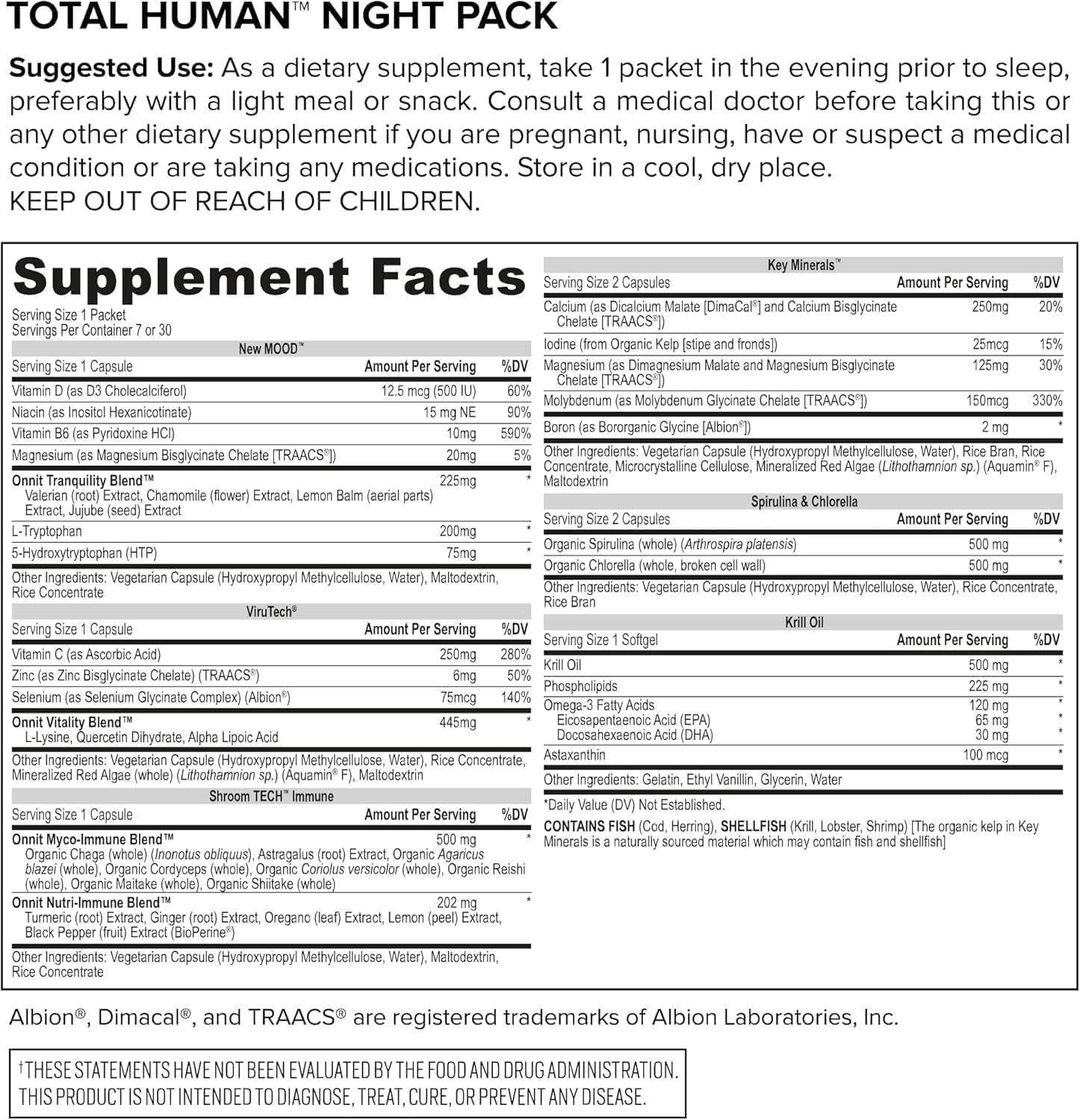 ONNIT Total Human Multivitamínico Diario Completo – Paquetes Día y Noche para Hombres y Mujeres, 60 Paquetes (30 Días)