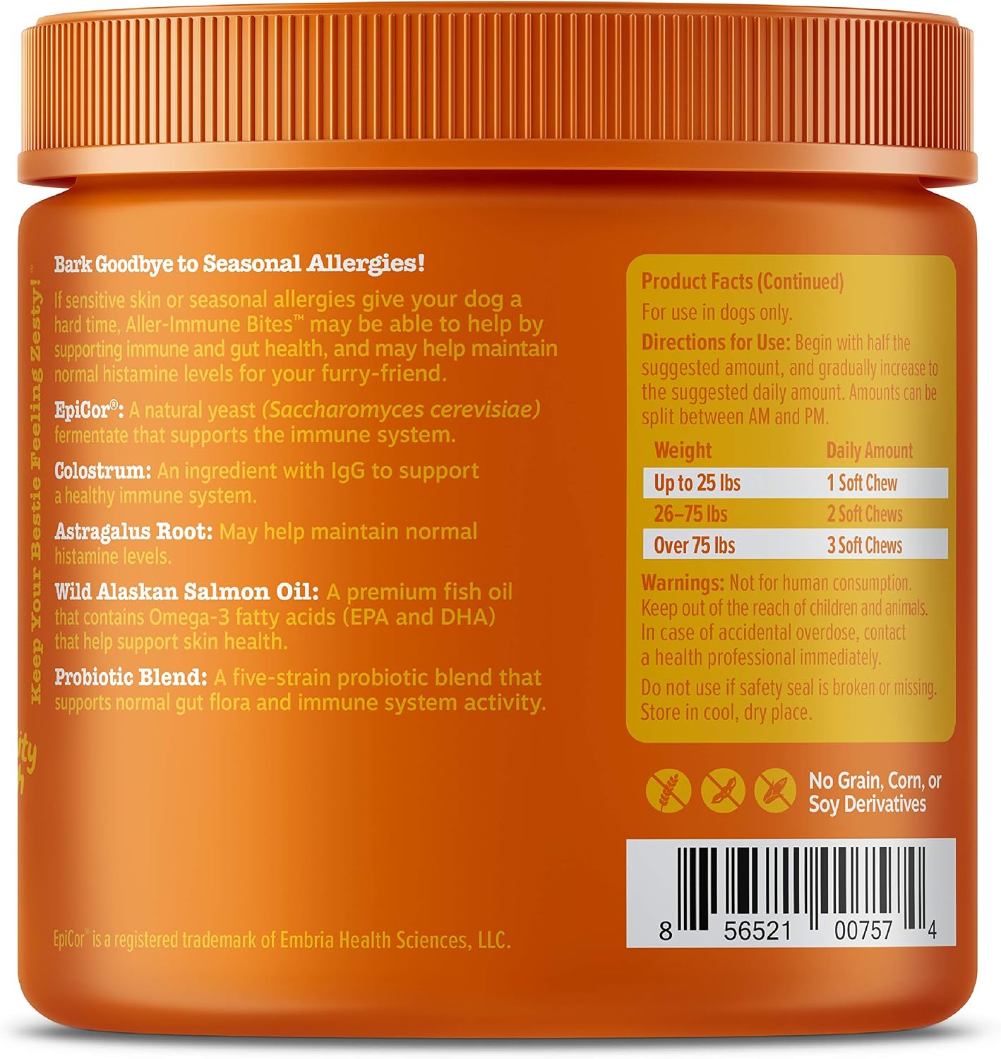 Zesty Paws Allergy Immune Supplement for Dogs Lamb - con Omega 3 Aceite de Salmón Salvaje de Alaska & EpiCor + Prebióticos y Probióticos Digestivos - Anti Picor y Puntos Calientes - 90 Count, 4 Pack