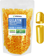 XPRS Nutra Cápsulas Vacías de Gelatina Tamaño 1 - 1000 Unidades - Cápsulas de Gelatina Bovina para Rellenar (Oro)