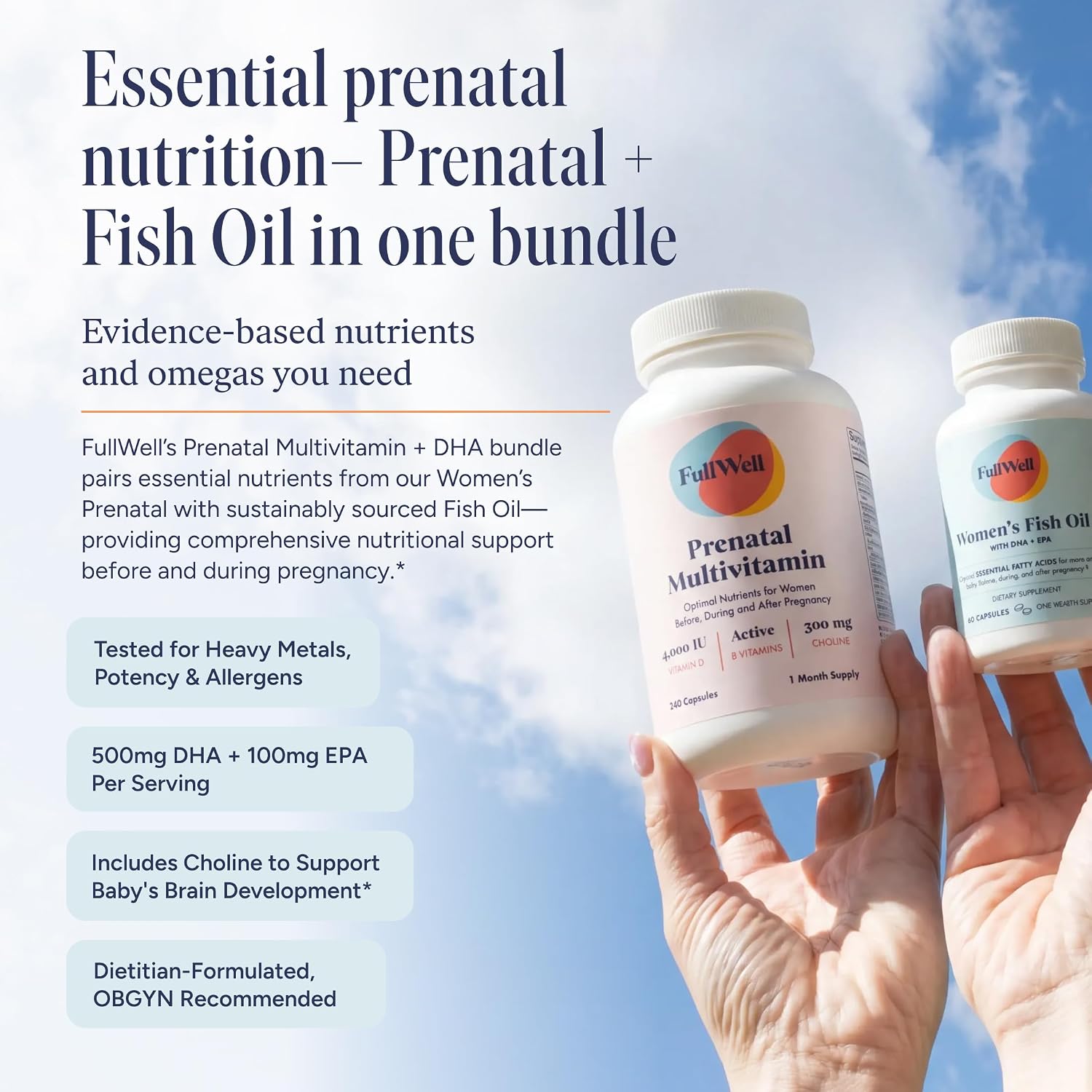 FullWell Women's Prenatal Essentials - Multivitamínico Prenatal y Aceite de Pescado