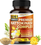 Vegatot Nattokinase Supplement, 10-in-1 Nattokinase Complex 6000 FU with Vitamin K2, CoQ10, Quercetin, Bromelain, & Niacin, Daily Enzyme & Wellness Support*, 150 Capsules, Non-GMO, Gluten Free