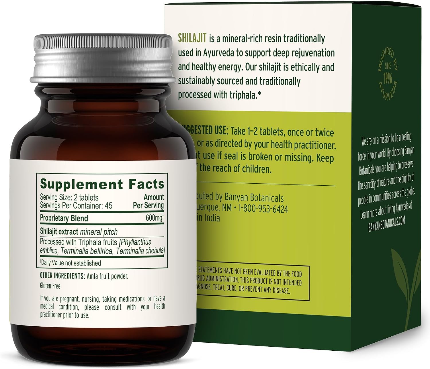 Banyan Botanicals Shilajit – 90 Tabletas Prensadas Puras para Energía y Vitalidad