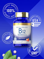 Carlyle Metilcobalamina Vitamina B12 5000mcg | 60 Comprimidos de Disolución Rápida | para Adultos | Vegetariano, Sin Gluten y No-GMO