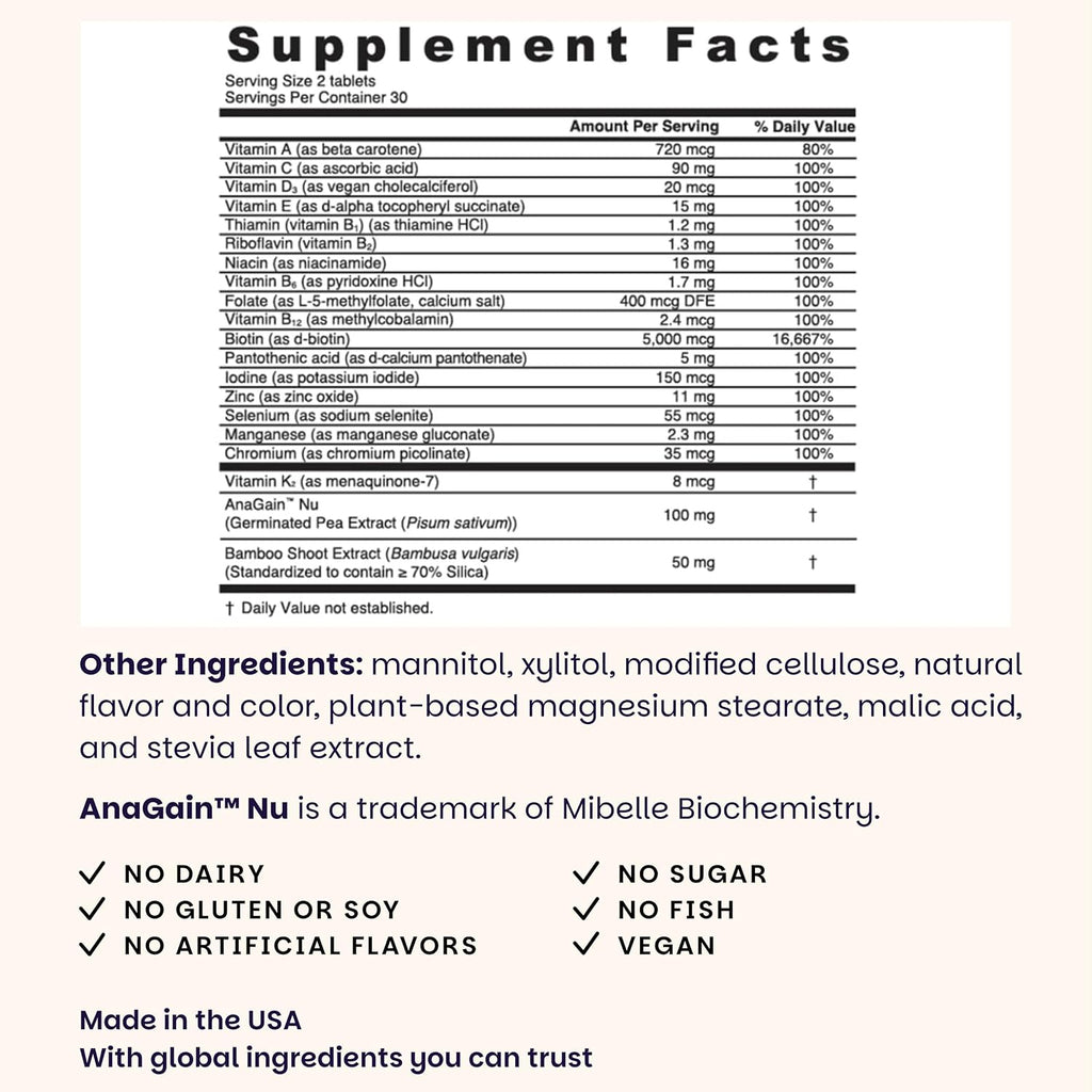 EZ Melts Women's Multi + Hair Growth - Multivitamínico Diario para Mujeres - Apoya la Energía y Reduce la Caída del Cabello - No-GMO y Vegano - Sabor Melocotón - 60 Comprimidos (30 Dosis)