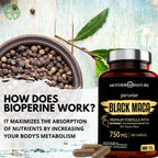 MNO Maca Negra Orgánica 750mg + BioPerine, 180 Cápsulas