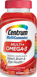 Centrum MultiGummies Omega 3 Multivitamínico en Gominolas para Adultos, Fresa, Limón y Naranja, 100 Gominolas