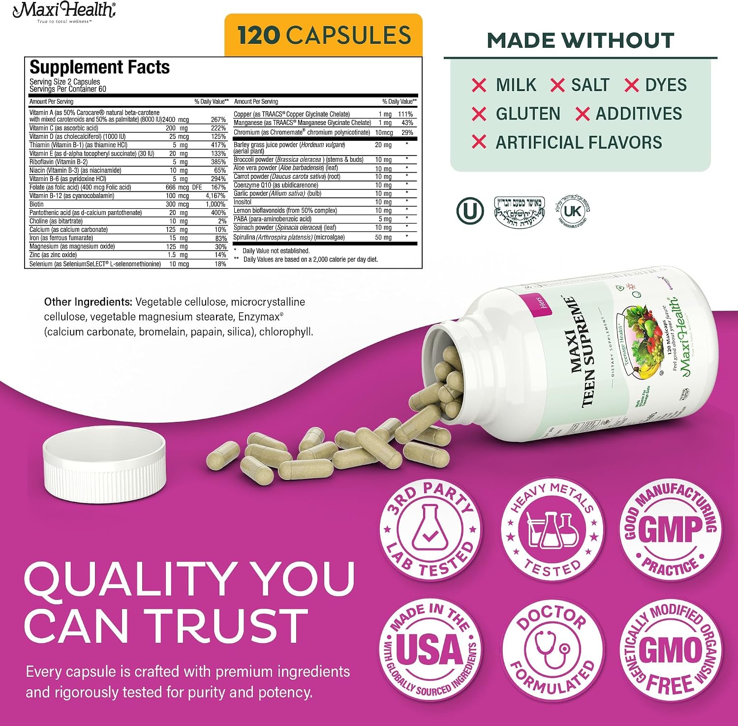 Maxi Health Multivitamínico para Chicas Adolescentes 12-17 - 120 Comprimidos
