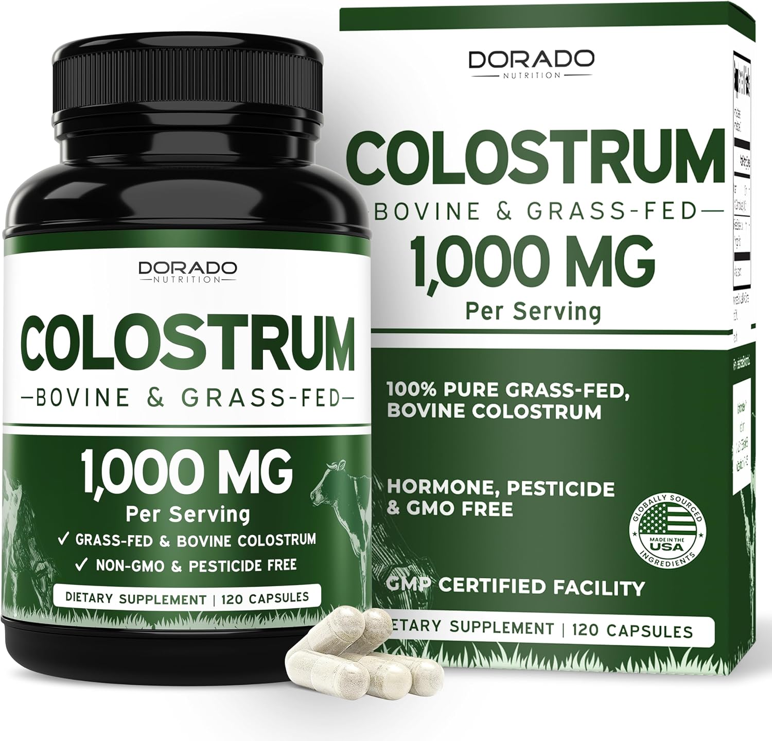 Calostro Bovino (120 Cápsulas) - 1000mg por Ración - 20% IgG - Dorado Nutrition